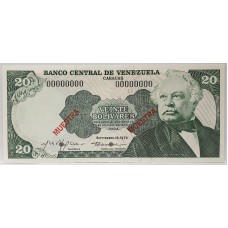 VENEZUELA 1981 . TWENTY 20 BOLIVARES BANKNOTE . SPECIMEN